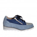 Scarpa stringata da donna con plantare estraibile e cerniera in camoscio azzurro e blu e pelle laminata argento zeppa 3 - Misure disponibili: 33, 35, 42, 44, 46