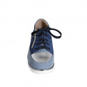 Scarpa stringata da donna con plantare estraibile e cerniera in camoscio azzurro e blu e pelle laminata argento zeppa 3 - Misure disponibili: 33, 35, 42, 44, 46