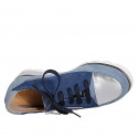 Scarpa stringata da donna con plantare estraibile e cerniera in camoscio azzurro e blu e pelle laminata argento zeppa 3 - Misure disponibili: 33, 35, 42, 44, 46