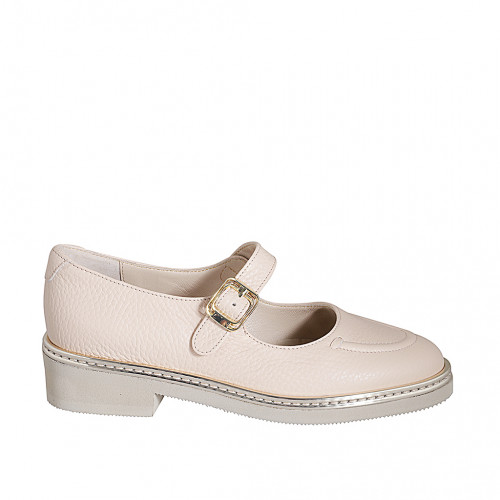 Escarpin pour femmes avec courroie en cuir nude talon 3 - Pointures disponibles:  32, 33, 42, 46