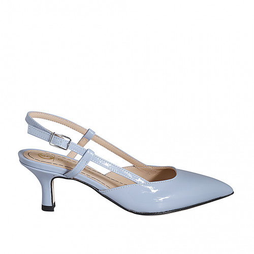 Zapato destalonado a punta para mujer en charol azul grisaceo tacon 6 - Tallas disponibles:  35