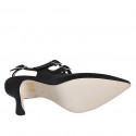 Mary Jane à bout pointu ouverte au talon pour femmes avec deux courroies en cuir noir talon 7 - Pointures disponibles:  42, 44