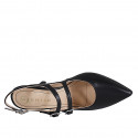 Mary Jane à bout pointu ouverte au talon pour femmes avec deux courroies en cuir noir talon 7 - Pointures disponibles:  42, 44