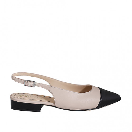 Chaussure ouverte au talon à bout pointu pour femmes en cuir nue et noir avec talon 2 - Pointures disponibles:  35, 42