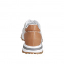 Woman's laced sneaker with removable insole in white and cognac brown leather and platinum laminated fabric wedge heel 4 - Available sizes:  42, 44, 46
