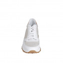 Woman's laced sneaker with removable insole in white and cognac brown leather and platinum laminated fabric wedge heel 4 - Available sizes:  42, 44, 46
