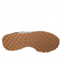 Woman's laced sneaker with removable insole in white and cognac brown leather and platinum laminated fabric wedge heel 4 - Available sizes:  42, 44, 46
