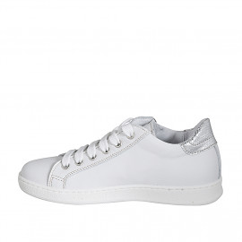 Chaussure à lacets avec semelle amovible et fermeture éclair en cuir blanc et cuir lamé argent talon compensé 2 - Pointures disponibles:  32 2