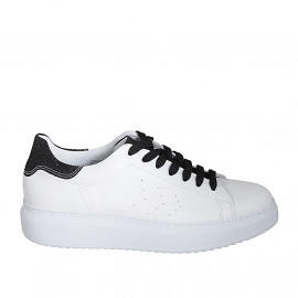 Scarpa stringata con plantare estraibile in pelle bianca e glitterata nera zeppa 4 - Misure disponibili: 42, 44, 46