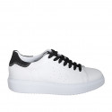 Woman's laced shoe with removable insole in white and black glittered leather wedge heel 4 - Available sizes:  42, 44, 46