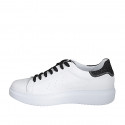 Woman's laced shoe with removable insole in white and black glittered leather wedge heel 4 - Available sizes:  42, 44, 46