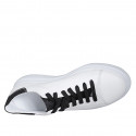 Woman's laced shoe with removable insole in white and black glittered leather wedge heel 4 - Available sizes:  42, 44, 46