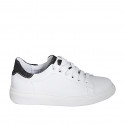 Woman's laced shoe with removable insole in white and black glittered leather wedge heel 3 - Available sizes:  32, 33, 35