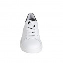 Woman's laced shoe with removable insole in white and black glittered leather wedge heel 3 - Available sizes:  32, 33, 35