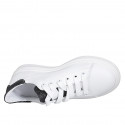 Woman's laced shoe with removable insole in white and black glittered leather wedge heel 3 - Available sizes:  32, 33, 35