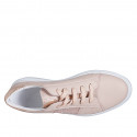 Scarpa stringata da donna con plantare estraibile e paillettes in pelle rosa e laminata rame zeppa 4 - Misure disponibili: 43, 44, 46