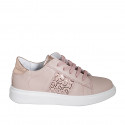 Scarpa stringata da donna con plantare estraibile e paillettes in pelle rosa e laminata rame zeppa 3 - Misure disponibili: 32, 33, 35