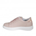 Scarpa stringata da donna con plantare estraibile e paillettes in pelle rosa e laminata rame zeppa 3 - Misure disponibili: 32, 33, 35