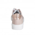 Scarpa stringata da donna con plantare estraibile e paillettes in pelle rosa e laminata rame zeppa 3 - Misure disponibili: 32, 33, 35