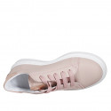 Scarpa stringata da donna con plantare estraibile e paillettes in pelle rosa e laminata rame zeppa 3 - Misure disponibili: 32, 33, 35