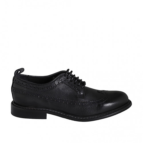 Zapato derby de alta calidad con cordones y punta de ala para hombres en piel negra - Tallas disponibles:  36, 37, 38, 46, 47, 48, 49, 50, 51, 52, 53, 54
