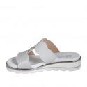Woman's mule with elastic band and button in white and silver leather wedge heel 3 - Available sizes:  32, 34, 35, 42, 43, 44, 46