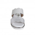 Woman's mule with elastic band and button in white and silver leather wedge heel 3 - Available sizes:  32, 34, 35, 42, 43, 44, 46