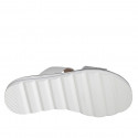 Woman's mule with elastic band and button in white and silver leather wedge heel 3 - Available sizes:  32, 34, 35, 42, 43, 44, 46