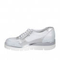 Scarpa stringata con cerniere in pelle bianca e pelle laminata argento zeppa 4 - Misure disponibili: 32, 42, 43, 44