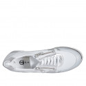 Scarpa stringata con cerniere in pelle bianca e pelle laminata argento zeppa 4 - Misure disponibili: 32, 42, 43, 44