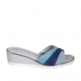 Mule pour femmes en daim bleu clair, bleu gris et bleu talon compensé 4 - Pointures disponibles:  33, 34, 35