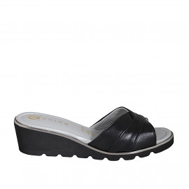 Mule pour femmes en cuir noir talon compensé 4 - Pointures disponibles:  32, 33, 34, 35, 43