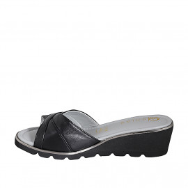 Mule pour femmes en cuir noir talon compensé 4 - Pointures disponibles:  35, 43 2