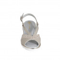 Sandale pour femmes en cuir beige et daim imprimé lamé platine avec strass et talon compensé 4 - Pointures disponibles:  32, 33, 35, 42, 43, 44, 45