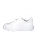 Scarpa stringata da donna in pelle bianca e stampata floreale viola con plantare estraibile zeppa 4 - Misure disponibili: 42, 43, 46