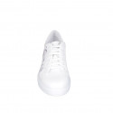 Scarpa stringata da donna in pelle bianca e stampata floreale viola con plantare estraibile zeppa 4 - Misure disponibili: 42, 43, 46