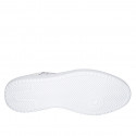 Scarpa stringata da donna in pelle bianca e stampata floreale viola con plantare estraibile zeppa 4 - Misure disponibili: 42, 43, 46