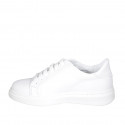 Woman's laced shoe in white and purple floral printed leather with removable insole wedge heel 3 - Available sizes:  32, 34, 35