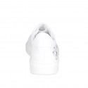 Chaussure pour femmes à lacets avec semelle amovible en cuir blanc et imprimé floreal violette talon compensé 3 - Pointures disponibles:  32, 34, 35