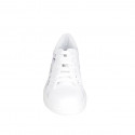 Woman's laced shoe in white and purple floral printed leather with removable insole wedge heel 3 - Available sizes:  32, 34, 35