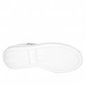 Chaussure pour femmes à lacets avec semelle amovible en cuir blanc et imprimé floreal violette talon compensé 3 - Pointures disponibles:  32, 34, 35