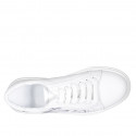 Woman's laced shoe in white and purple floral printed leather with removable insole wedge heel 3 - Available sizes:  32, 34, 35