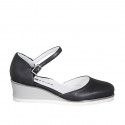 Woman's open shoe with strap in black leather wedge heel 5 - Available sizes:  32, 34, 35, 42, 44
