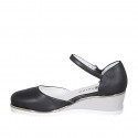 Woman's open shoe with strap in black leather wedge heel 5 - Available sizes:  32, 34, 35, 42, 44