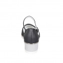 Woman's open shoe with strap in black leather wedge heel 5 - Available sizes:  32, 34, 35, 42, 44