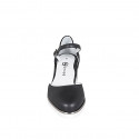 Woman's open shoe with strap in black leather wedge heel 5 - Available sizes:  32, 34, 35, 42, 44