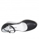 Woman's open shoe with strap in black leather wedge heel 5 - Available sizes:  32, 34, 35, 42, 44