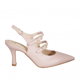 Mary Jane à bout pointu ouverte au talon pour femmes avec deux courroies en cuir nue talon 7 - Pointures disponibles:  32, 42, 44, 45