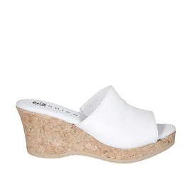 Woman's mules in white leather with platform and wedge heel 7 - Available sizes:  34, 35