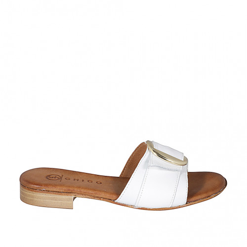 Woman's mules with buckle in white leather heel 2 - Available sizes:  33, 34, 42, 43, 44, 45